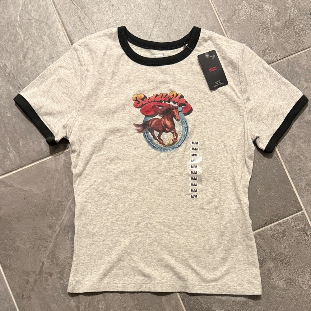 Levi's Gray T-Shirt with Horse Graphic and Black Trim
